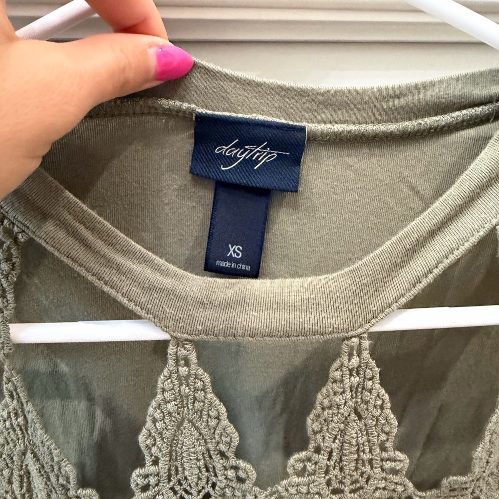 Daytrip Sage Crochet Detail Top